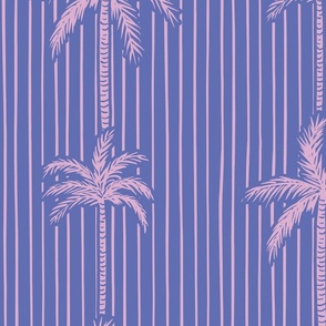 Palm Trees With Stripe in baja blue and lilac orchid for vintage tropical summer