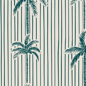 Palm Trees With Stripe in spruce green and bone white for vintage tropical summer