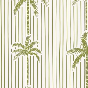 Palm Trees With Stripe in pear green and off white for vintage tropical summer