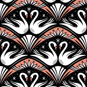 Swan Nouveau - Black And Peach