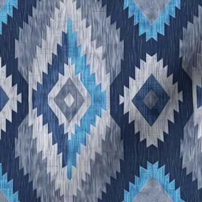 Vertical Woven Diamond Native American Rug Blanket Rich Blue Gray Geometric Southwest Western Rustic