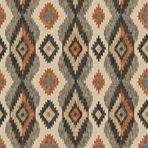 Vertical Woven Diamond Native American Rug Blanket Rust Orange Tan Gray Geometric Southwest Western Rustic