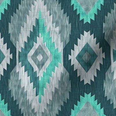 Vertical Woven Diamond Native American Rug Blanket Bright Turquoise Green Gray Geometric Southwest Western Rustic