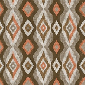 Vertical Woven Diamond Native American Rug Blanket LIght Coral Orange Gray Geometric Southwest Western Rustic