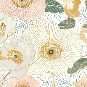 Japanese Inspired Floral No 18 with Gold Details (L)