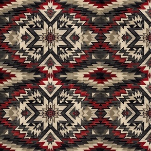 Woven Rug with Medallion Native American Southwest Indian Aztec Blanket Design in Dark Red and Gray