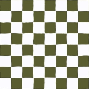 Modern Hand Drawn Checks - Dark Green - 1x1 inch squares - 12x12 inch repeat