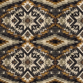 Woven Rug with Medallion Native American Southwest Indian Aztec Blanket Design in Golden Yellow  and Gray