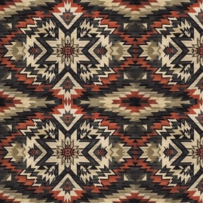 Woven Rug with Medallion Native American Southwest Indian Aztec Blanket Design in Coral Orange and Gray