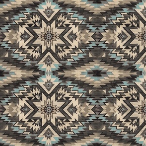 Woven Rug with Medallion Native American Southwest Indian Aztec Blanket Design in Light Blue and Gray