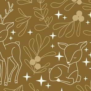 Medium - Boho Christmas Botanicals with Deer and Stars on golden brown