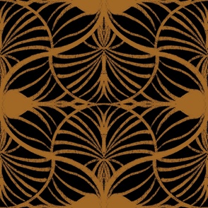 Elegant Art Deco Geometric: Gouache Scallops, Brown, Black, Large