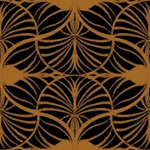 Elegant Art Deco Geometric: Gouache Scallops, Brown, Black, Medium
