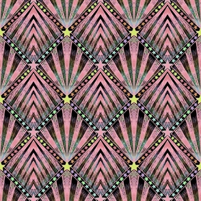 Deco diamond circus stars sketchy doodled scale pattern pink black pastel