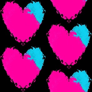 Hand Painted Watercolor Pink Blue Heart Black Background