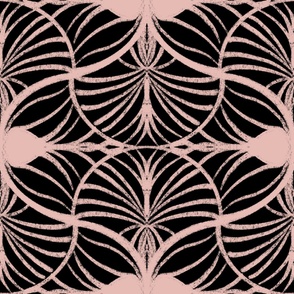 Elegant Art Deco Geometric: Gouache Scallops, Blush Pink, Black, Large 