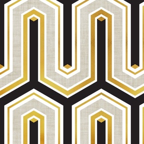 Geometric vintage // large jumbo scale // black white beige and gold texture deco inspiration wallpaper