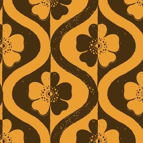 Textured Floral Ogee_Brown_Yellow Marigold_Large Scale_17137721