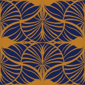  Elegant Art Deco: Gouache Scallops, Golden Mustard, Navy Blue, Large