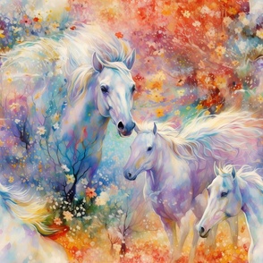 Watercolor Horses in Dreamy Wildflowers