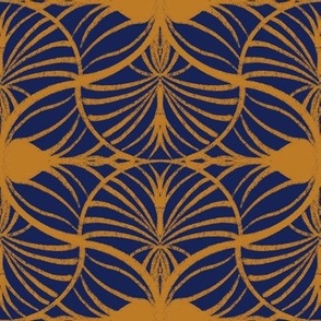  Elegant Art Deco: Gouache Scallops, Golden Mustard, Navy Blue, Medium 