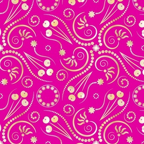 (M) Golden Glam Swirls & Flowers on Pink