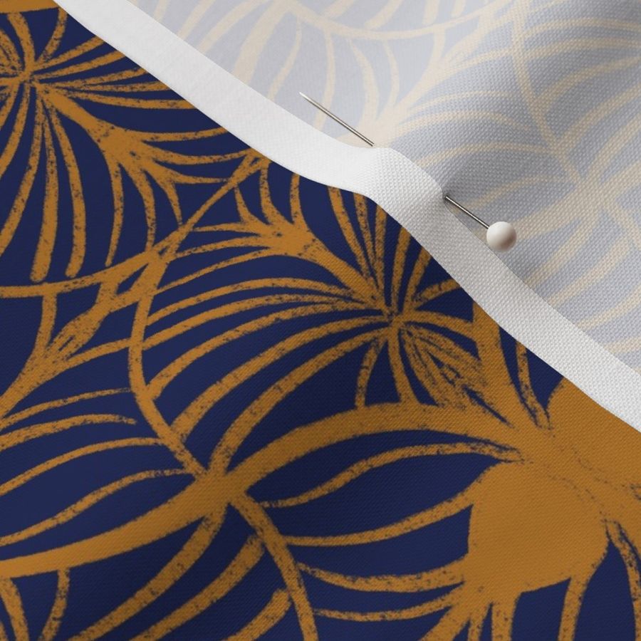 Elegant Art Deco: Gouache Scallops, Golden Mustard, Navy Blue, Small 