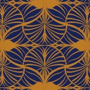 Elegant Art Deco: Gouache Scallops, Golden Mustard, Navy Blue, Small 