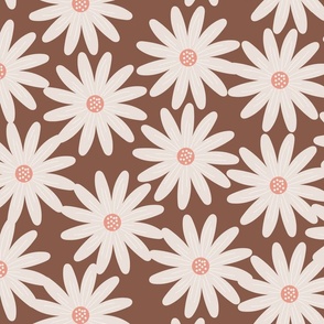 Large / Little Daisy Flowers Everywhere On Brown