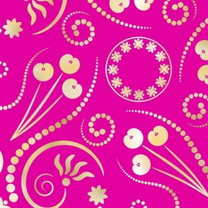 (L) Golden Glam Swirls & Flowers on Pink (or Red on Gold Wallpaper)