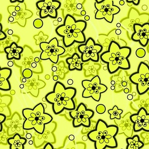 Yellow with black bright neon floral pattern 