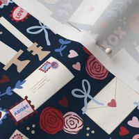 Love Letters - Navy - Valentines, Candles, Envelopes, Stamps, Love Hearts