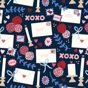 Love Letters - Navy - Valentines, Candles, Envelopes, Stamps, Love Hearts