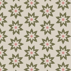 retro floral tile | olive green and mocha cream with pink 