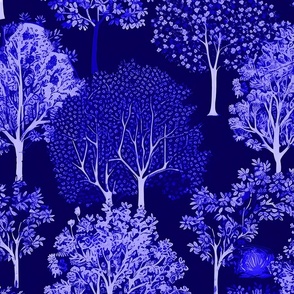 New England Endless Forest Trees Winter Royal Blue Porcelain Glaze