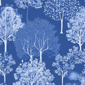 New England Endless Forest Trees Winter Light Blue Porcelain Glaze