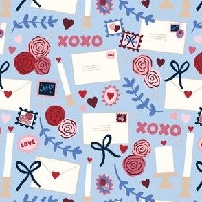 Love Letters - Cornflower Blue - Valentines, Candles, Envelopes, Stamps, Love Hearts