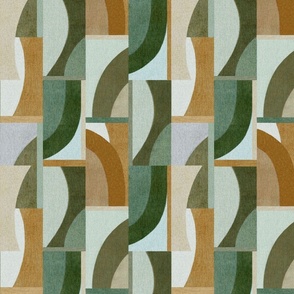 Modern Geometric  Abstract Blocks - Green & Orange, Medium Scale 