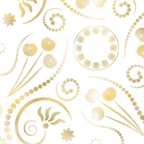 (L) Golden Glam Swirls & Flowers on White