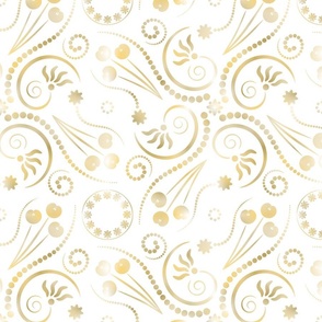 (M) Golden Glam Swirls & Flowers on White