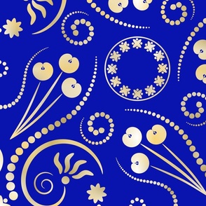 (L) Golden Glam Swirls & Flowers on Blue