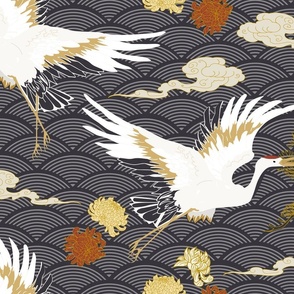 Kintsugi Dreams: Cranes and Chrysanthemums in Gold