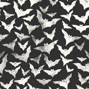 Rustic textured spackled Halloween bats black white