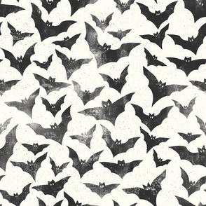 Rustic textured spackled Halloween bats black white