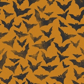 Rustic textured spackled Halloween bats gold black orange