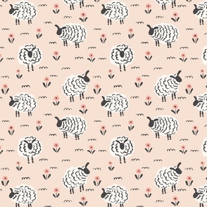 Vintage sheep farm  - pastel peach, off white, pastel pink and black            // Small scale