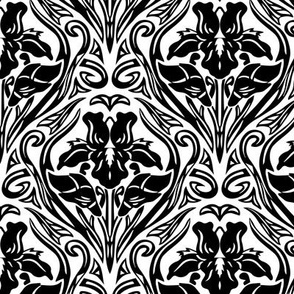 S - Flowers Irises Art Deco vintage Black and white - SMALL scale