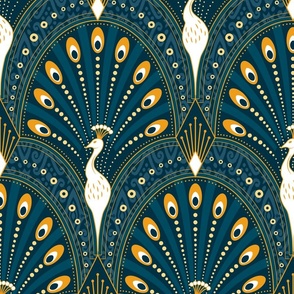 Art Deco Peacocks Blue   
