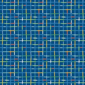 Small - Multi-colored abstract modern check in Blue with red, yellow and green