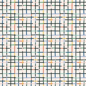 Small - Multicolored abstract modern woven check in black and white with pastel pink, red and yellow